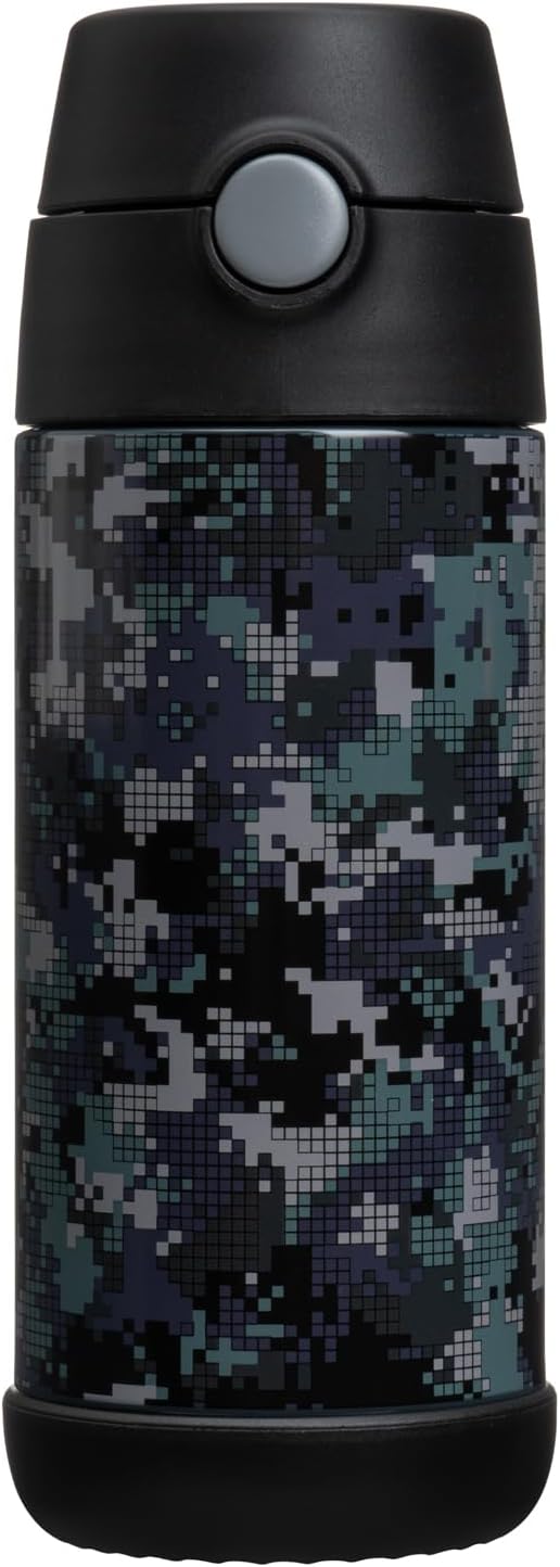 Snug Insulated Kids Water Bottle with Straw & Spout – Double-Wall Stainless Steel, Leakproof, Easy-Flip Lid – For School, Travel, Toddlers & Big Kids - Black Digi Camo, 12oz