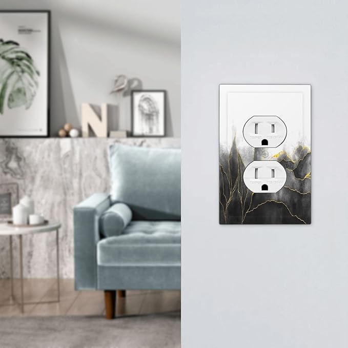 Outlet Covers Black And Gold Marble White Golden Leaves 1 Gang Duplex Electrical Receptacle Faceplate Light Switch Cover Wall Plate Decorative Switch Plates for Bedroom living Room Decor