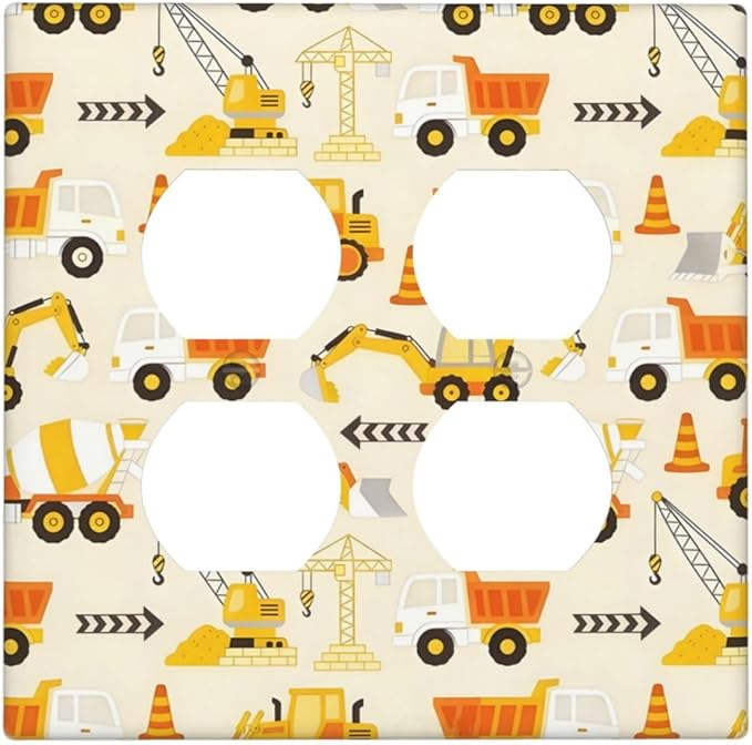 Decorative Outlet Covers Construction Vehicle Yellow Trucks Diggers 2 Gang Light Switch Cover Plate Double Duplex Wall Plates for Electrical Outlets Switch Plate Covers for Home Decor