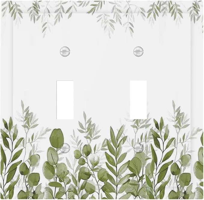 Green Eucalyptus Plant Leaves Vine Decorative Switch Plates 2 Gang Double Toggle Outlet Light Switch Cover Wall Plate Electrical Faceplate for Bed Room Living Room Decor