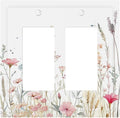 Watercolor Wildflower Pink Flower Plant Floral Decorative Outlet Covers 2 Gang Double GFCI Rocker Electrical Wall Panels Light Switch Cover Plate for Bedroom Living Room Decor