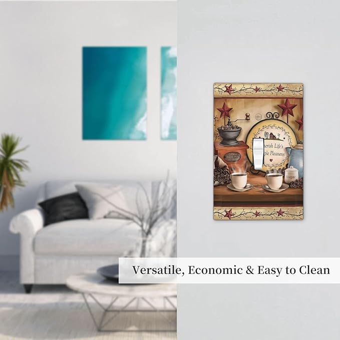 Kitchen Coffee Beans Cup Bar Clock Restaurant Decorative Light Switch Cover 1-Gang Cafe Country Life Texas Star Dining Room Single Toggle Wall Plate Electrical Device Switch Face Wallplate Jumbo Size