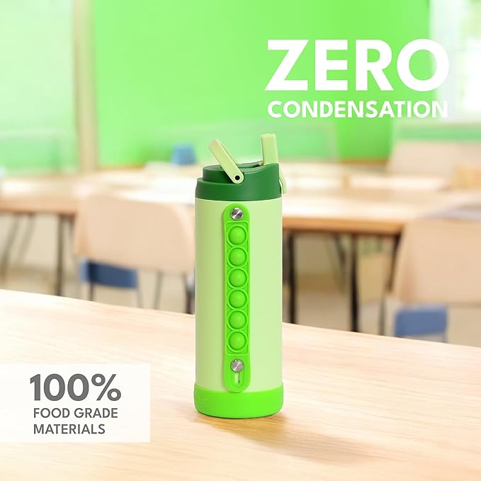 Elemental Iconic Kids Water Bottle for School - 100% Leak-Proof Insulated Water Bottles with Straw Lid & Pop-It Handle for Boys & Girls - Triple-Wall Insulated & BPA-Free, 14oz – Island Green
