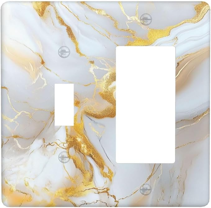 Decorative Toggle Switch Cover Plate Abstract Gold Marble Design with White & Gold 2-Gang 1-Gang Standard Wall Plate Light Switch Cover for Modern Luxurious Decor