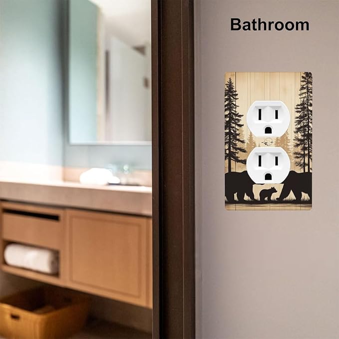 Cabin Bear Woodland 1-Gang Duplex Wall Plate, Rustic Brown Bear Outlet Cover for Cabin, Lodge, Farmhouse & Bedroom