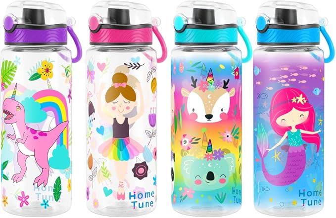 Home Tune Cute Water Bottle for School Kids Girls, BPA FREE Tritan & Leak Proof & Easy Clean & Carry Handle, 23oz/ 680ml (Deer)
