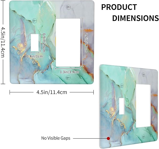 Teal Green Marble 2 Gang Single Toggle/Rocker Combination Light Switch Cover Decorative Wall Plate Faceplate Boys Kids Teen Girl Bedroom Room Decorate 4.5" x 4.5