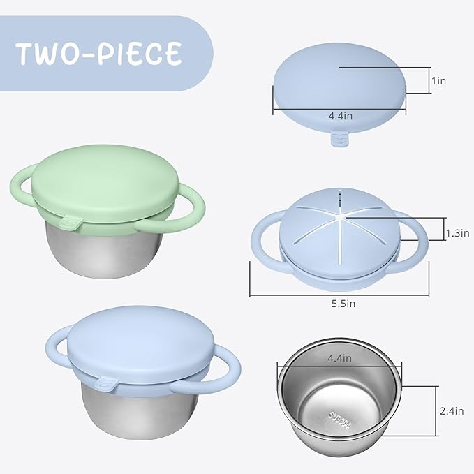 2 Pack Toddler Snack Cups, Baby Stainless Steel Snack Containers for Kids with Spill Proof Food Grade Silicone Lids & Handles 9 OZ No Spill Baby Snack Box for Mess-Free Snacking