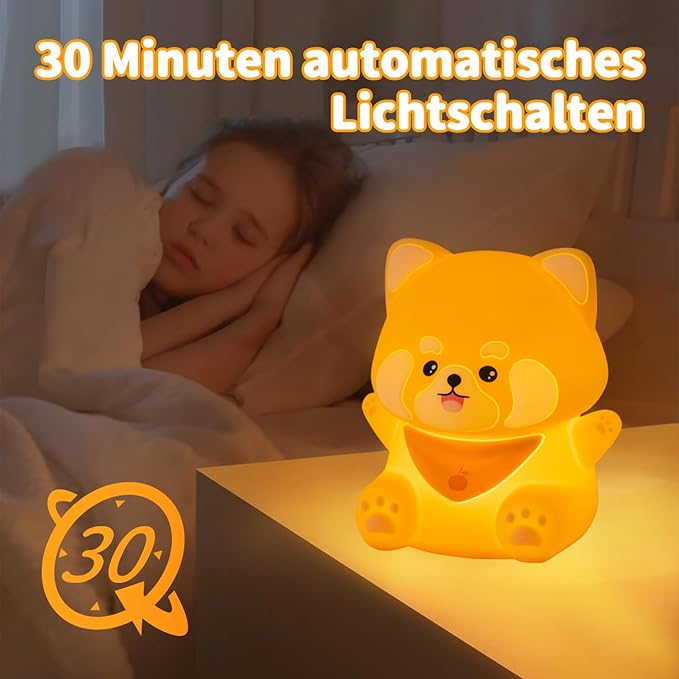 Rytinazzz Red Panda Night Light, 50-Hour Battery & Pat Control, Squishy Silicone Lamp for Kids Nursery, USB Rechargeable with Timer, Mothers Day Gifts