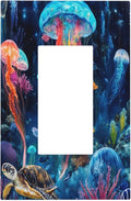 Jellyfish Sea Turtle Fantasy Ocean Coral Underwater World Decorative Outlet Covers 1 Gang Single Rocker Light Switch Cover Plate Wall Plates GFCI Faceplate for Nursery Kids Room Decor