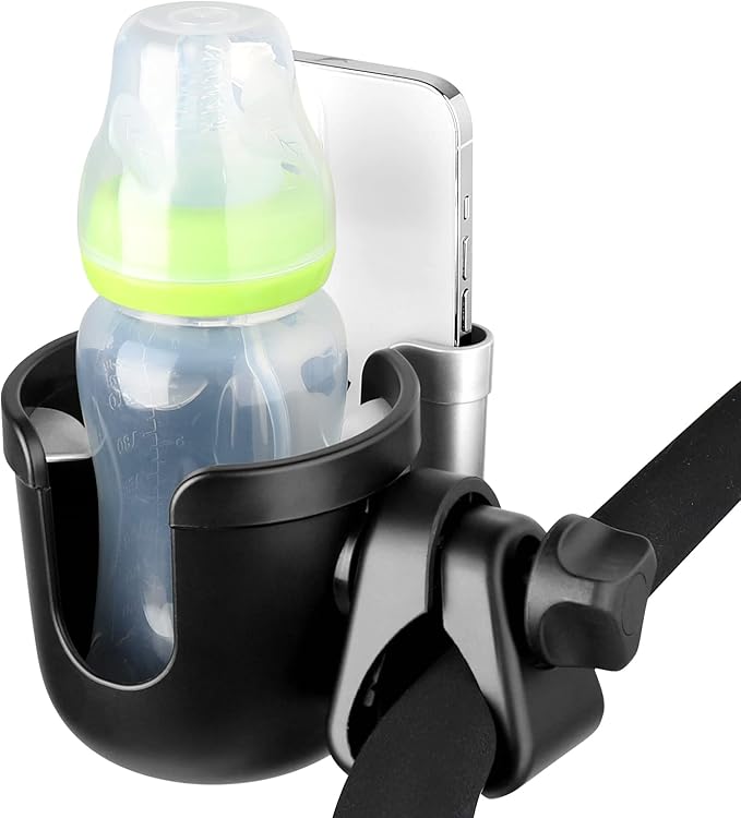Accmor Stroller Cup Holder with Phone Holder, Bike Cup Holder, Universal Cup Holder for Uppababy Nuna Doona Strollers, 2-in-1 Cup Phone Holder for Stroller Bike Accessory
