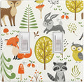 Woodland Animals 2-Gang Double Toggle Switch Plate, Forest Mushroom Wall Plate for Nursery, Kids Room, Playroom & Cabin