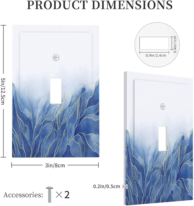 Light Switch Cover Plate Blue Gold Leaf Marble Modern Abstract 1 Gang Single Toggle Decorative Switch Plates Wall Plates Electrical Faceplate Socket Covers for Kitchen Bathroom Decor
