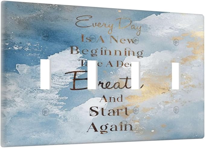 Decorative Light Switch Cover Plate Motivational Quotes Blue Abstract Texture 4 Gang Wall Plates for Electrical Quad Toggle Switch Plate Covers Outlet Covers Faceplate for Home Decor