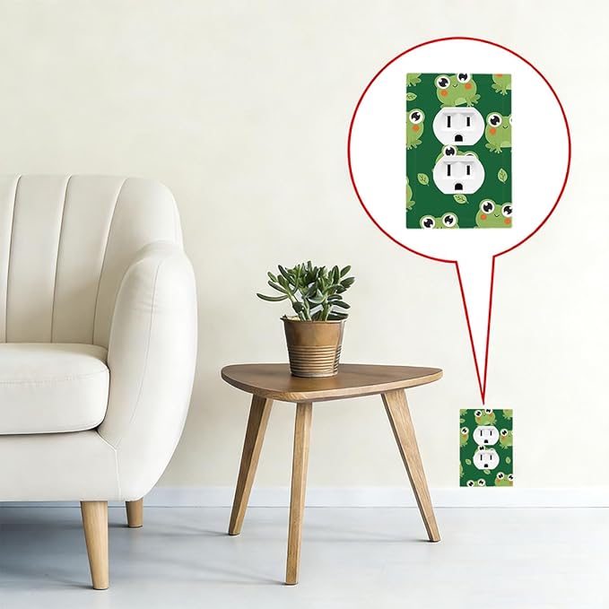 Cute Green Frogs Duplex Wall Plate - 1-Gang Standard US Size Whimsical Froggy Friends Outlet Covers, Playful Amphibian for Kids Room Decor