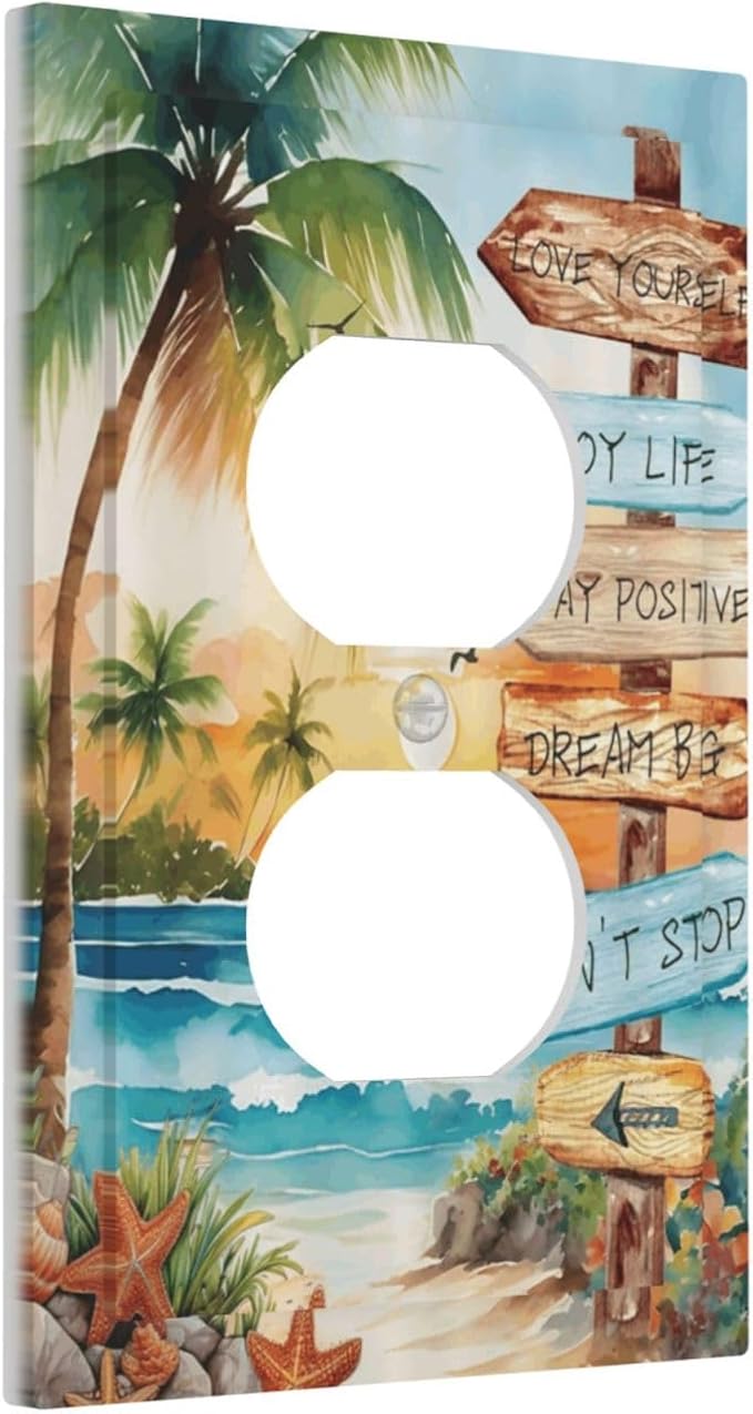 Tropical Beach Palm Tree Summer Coastal Ocean Sunset Outlet Covers 1 Gang Duplex Light Switch Cover Decorative Switch Plates Electrical Receptacle Faceplate Wall Plate for Bedroom Living Room Decor