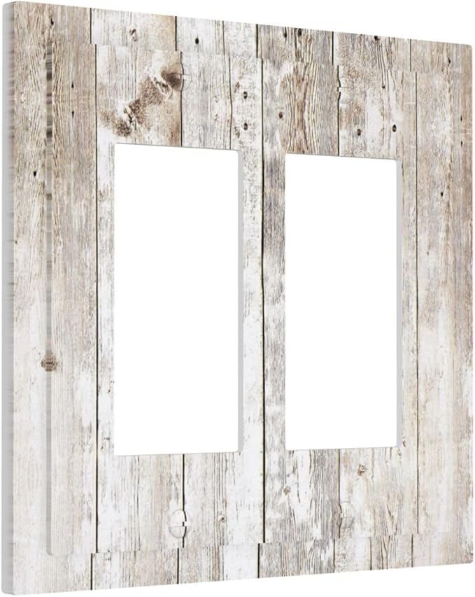 Vintage Light Wood Retro Rustic White Gray Oak Print Decorative Outlet Covers 2 Gang Double GFCI Rocker Electrical Wall Panels Light Switch Cover Plate for Farmhouse Home Decor