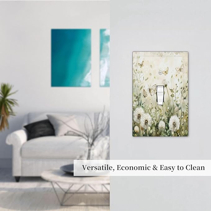 Light Switch Cover Plate Watercolor Butterflies Dandelions Wildflowers 1 Gang Single Toggle Decorative Switch Plates Wall Plates Electrical Faceplate for Bathroom Bedroom Decor