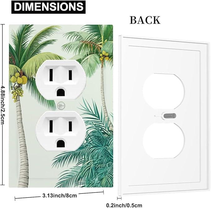 Tropical Palm Tree & Paradise Leaves Duplex Wall Plate - 1-Gang Standard US Size Island Vacation Vibes Outlet Covers for Living Room Decor