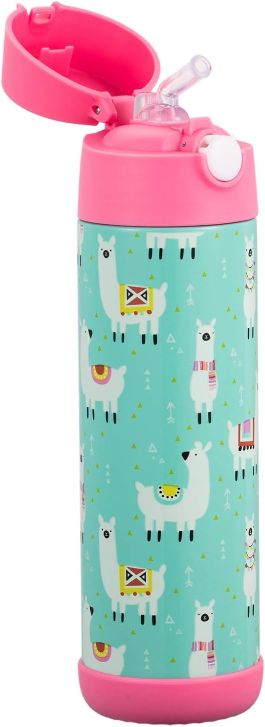 Snug Insulated Kids Water Bottle with Straw & Spout – Double-Wall Stainless Steel, Leakproof, Easy-Flip Lid – For School, Travel, Toddlers & Big Kids - Llamas, 17oz