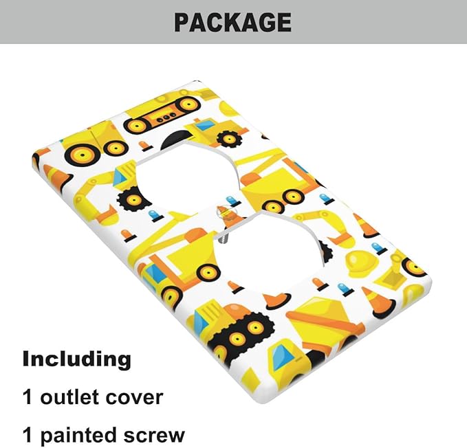 Construction Trucks Wall Plate Cover Construction Vehicles Nursery Outlet Covers 1-Gang Switch Plug Duplex Cover Home Bedroom Bathroom Kitchen