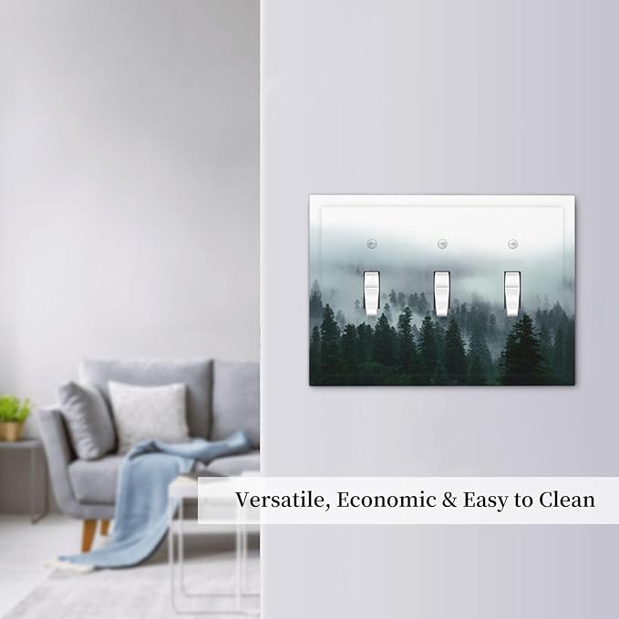 Forest Pine Forest Foggy Mountain Natural Scenery Decorative Switch Plates 3 Gang Wall Plate Triple Toggle Light Switch Cover Faceplate Electrical Wall Panels for Bed Room Living Room Decor