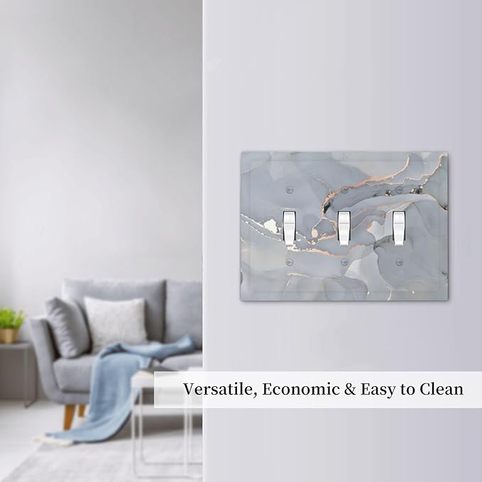 Gray And Gold Marble Abstract Luxury Print Decorative Switch Plates 3 Gang Wall Plate Triple Toggle Light Switch Cover Faceplate Electrical Wall Panels for Bathroom Kitchen Bedroom Decor