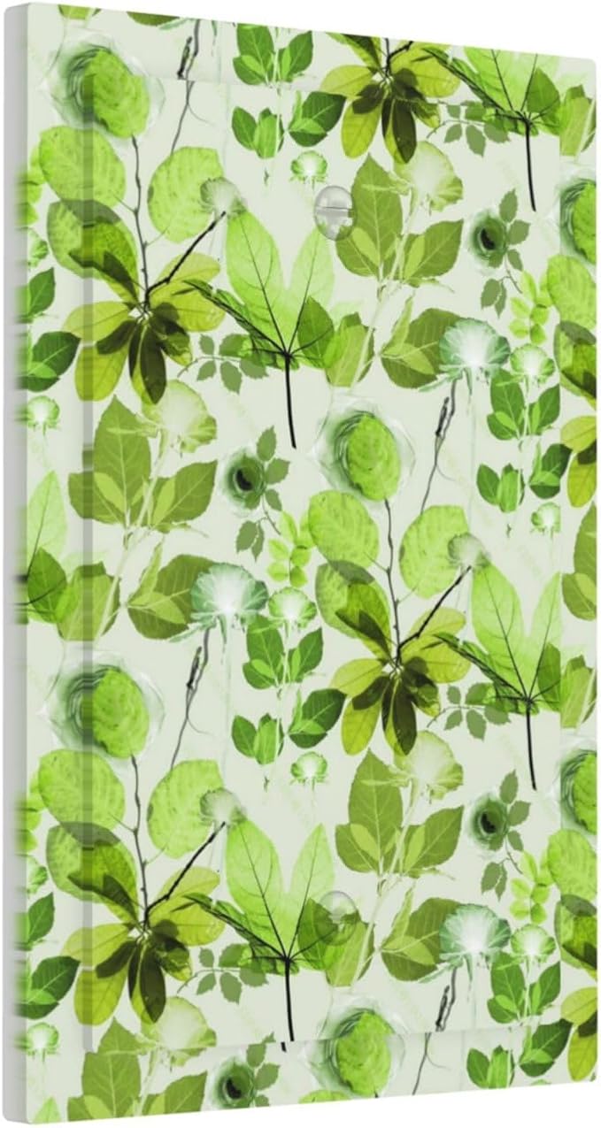 Green Leaves Spring Plant Floral Light Switch Cover Plate 1 Gang No Device Blank Electrical Wall Plates Faceplate Decorative Switch Plate for Bed Room Living Room Decor