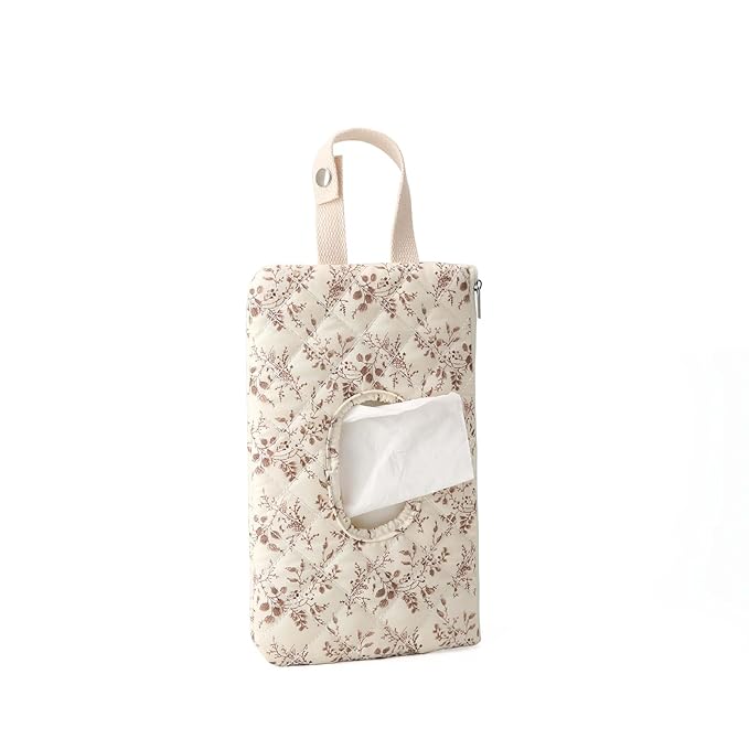 Quilted Baby Wipe Holder Quilted Wipe Pouch Portable Hanging Floral Wet Wipes Bag for Car, Stroller