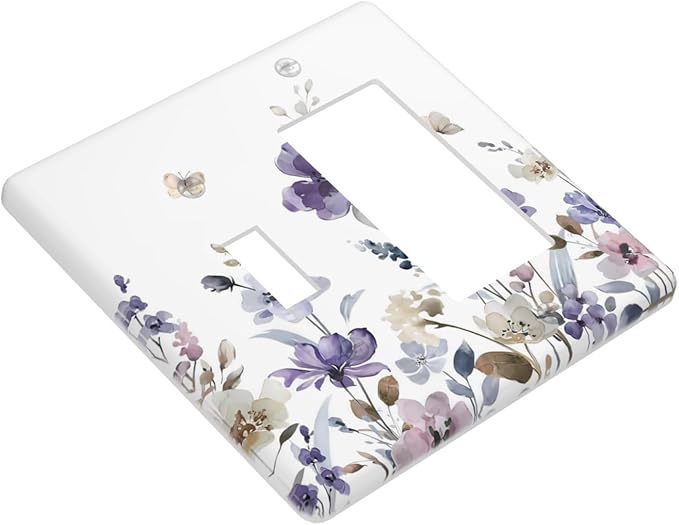 Purple Watercolor Flower Floral Butterfly Outlet Covers 1 Toggle 1 Rocker Combination Decorative Wall Plate Electrical Switch Plates Light Switch Cover Plate for Bedroom Living Room Decor