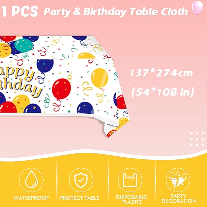 41Pcs Birthday Party Decorations Happy Birthday Colorful Balloons Disposable Paper Plates Napkins Tablecloth for Kid's Birthday Party Baby Shower Rainbow Multicolor Balloons Decor Supplies