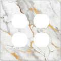 Outlet Covers Marbling Style White Background Gold Gray Stripes 2 Gang Double Duplex Decorative Light Switch Covers Electrical Wallplates Socket Faceplate For Bathroom Kitchen Decor