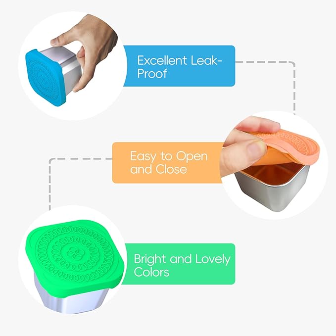 8Pack 6oz Stainless Steel Snack Containers for Kids, Leak Proof Small Food Storage Container with Silicone Lid, Easy Open Leak Proof Stainless Steel Food Storage Containers with Silicone Lids