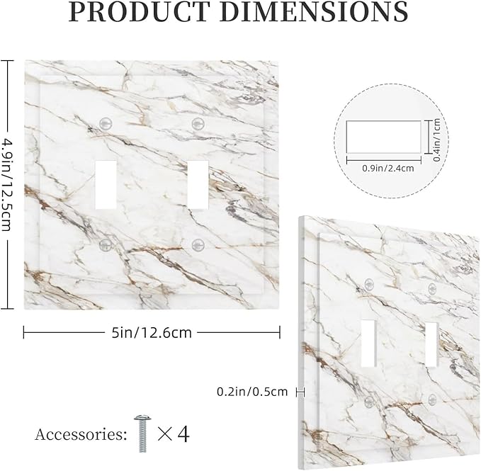 Light Switch Cover Plate White Brown Marble Abstract Modern Luxury 2 Gang Double Toggle Decorative Switch Plates Plug Cover Wall Plates Electrical Faceplate for Bathroom Kitchen Decor