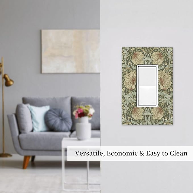 William Morris Pimpernel Flowers Single Light Switch Cover Plate Vintage Floral Green Botanical 1 Gang Rocker Switchplate Decorative Electrical GFCI Wallplate for Country Bedroom Home Décor