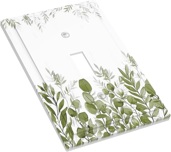 Green Eucalyptus Plant Leaves Vine Decorative Light Switch Cover 1 Gang Single Toggle Device Electrical Faceplate Switchplates Decorator Outlet Wall Plate for Bed Room Living Room Decor