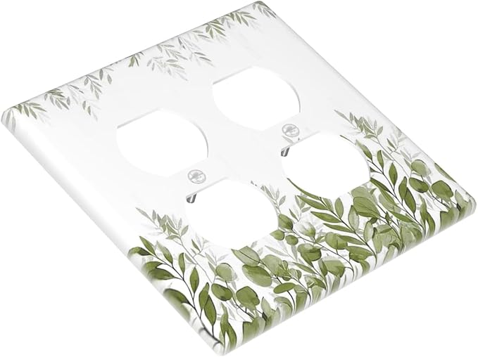 Green Eucalyptus Plant Leaves Vine Outlet Covers 2 Gang Double Duplex Decorative Light Switch Covers Electrical Wallplates Socket Faceplate for Bed Room Living Room Decor