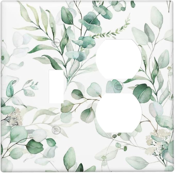 Boho Green Eucalyptus Leaf Floral Plants Flowers Wallplates 1 Toggle 1 Duplex Switch Plate Electrical GFCI Faceplate Decorative Light Switch Covers for Bed Room Living Room Decor
