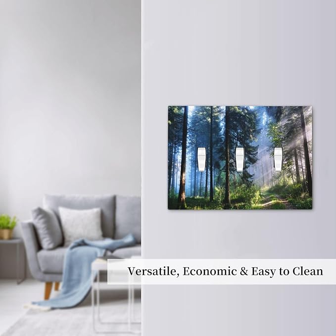 Green Landscape Forest Tree 3 Gang Light Switch Plate Decorative Triple Toggle Wall Plate Cover Electrical Faceplate for Bathroom Home Living Room Decorate