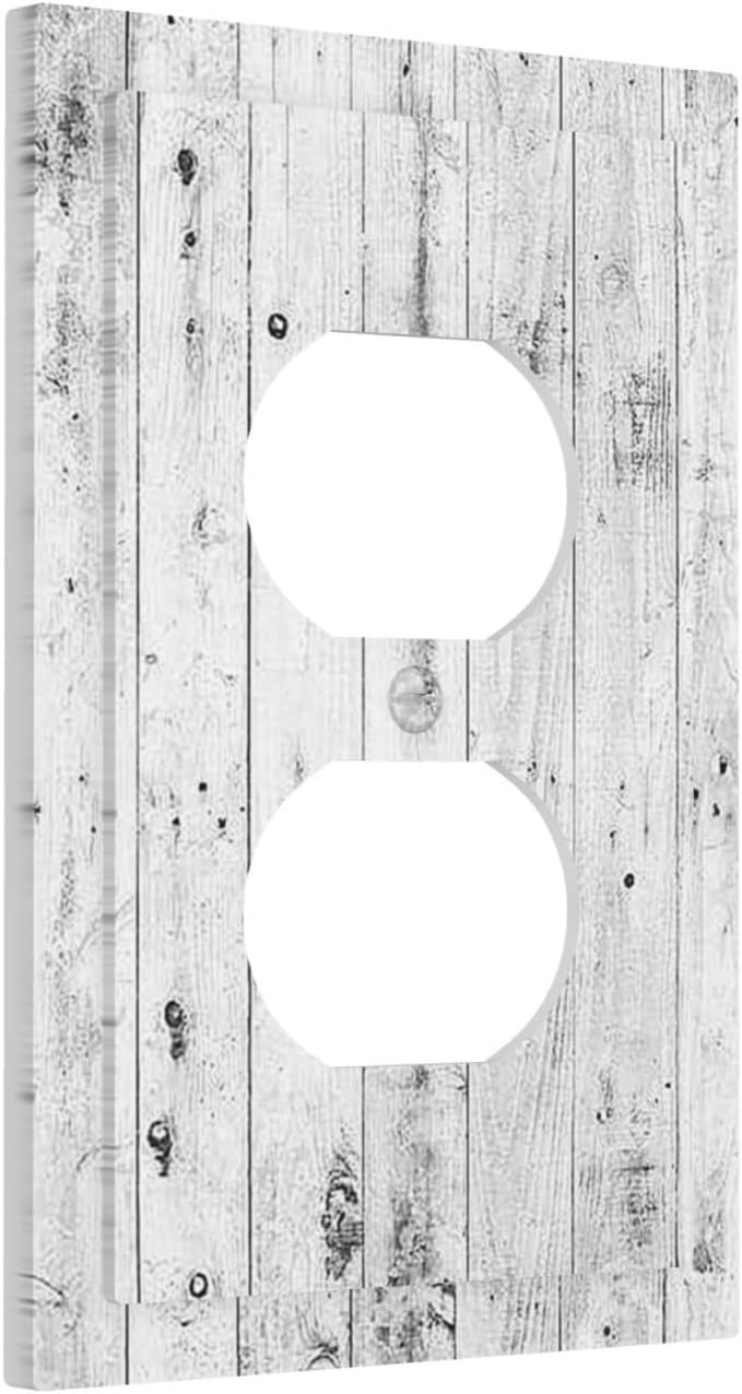 Outlet Covers Rustic White Grey Wood Grain 1 Gang Duplex Light Switch Cover Electrical Receptacle Faceplate Wall Plate Decorative Switch Plates for Farmhouse Home Decor