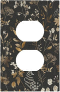 Outlet Covers Black Gold Floral Dark Leaves Vintage Flowers 1 Gang Duplex Light Switch Cover Decorative Switch Plates Electrical Receptacle Faceplate Wall Plate for Bed Room Home Decor