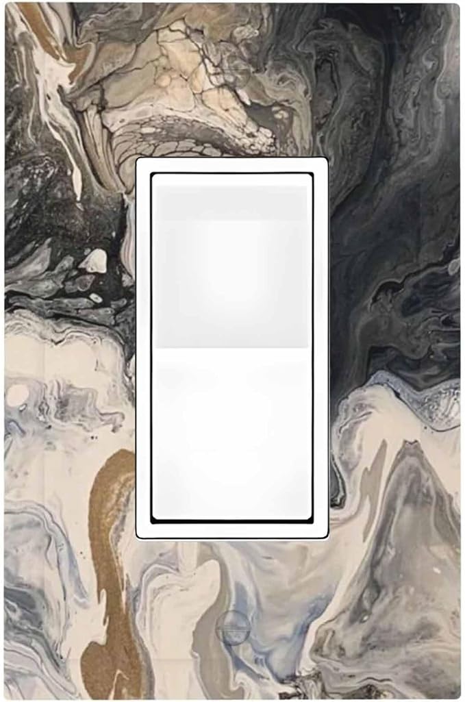 Decorative Outlet Covers Black Gold Swirl Fluid Painting Marble 1 Gang Single Rocker Light Switch Cover Plate Wall Plates Gfci Faceplate For Bathroom Kitchen Decor