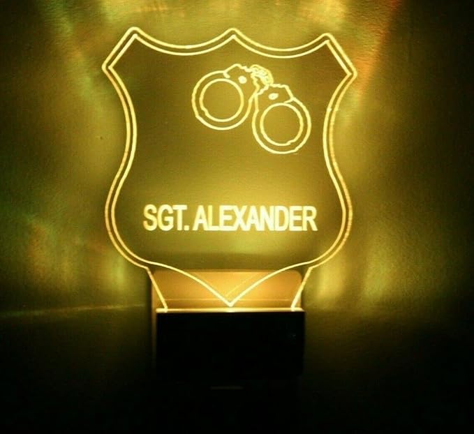 Night Light Multi Color Personalized LED Plug-in, Ultra-Slim Touch Night Light Smart Dusk to Dawn Sensor, Kids Children's Bedroom Kitchen Bathroom Hallway Play Room Variations (Police Badge)