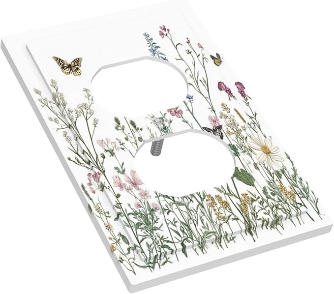 Outlet Covers Rustic Wildflowers Butterfly Colorful Floral 1 Gang Duplex Light Switch Cover Decorative Switch Plates Electrical Receptacle Faceplate Wall Plate For Bed Room Living Room