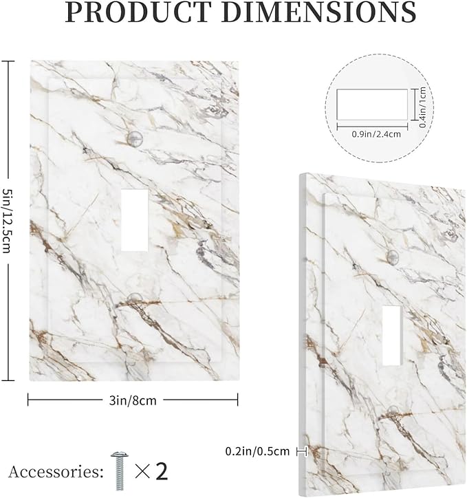 Light Switch Cover Plate White Brown Marble Abstract Modern Luxury 1 Gang Single Toggle Decorative Switch Plates Wall Plates Electrical Faceplate Socket Covers for Bathroom Kitchen Decor