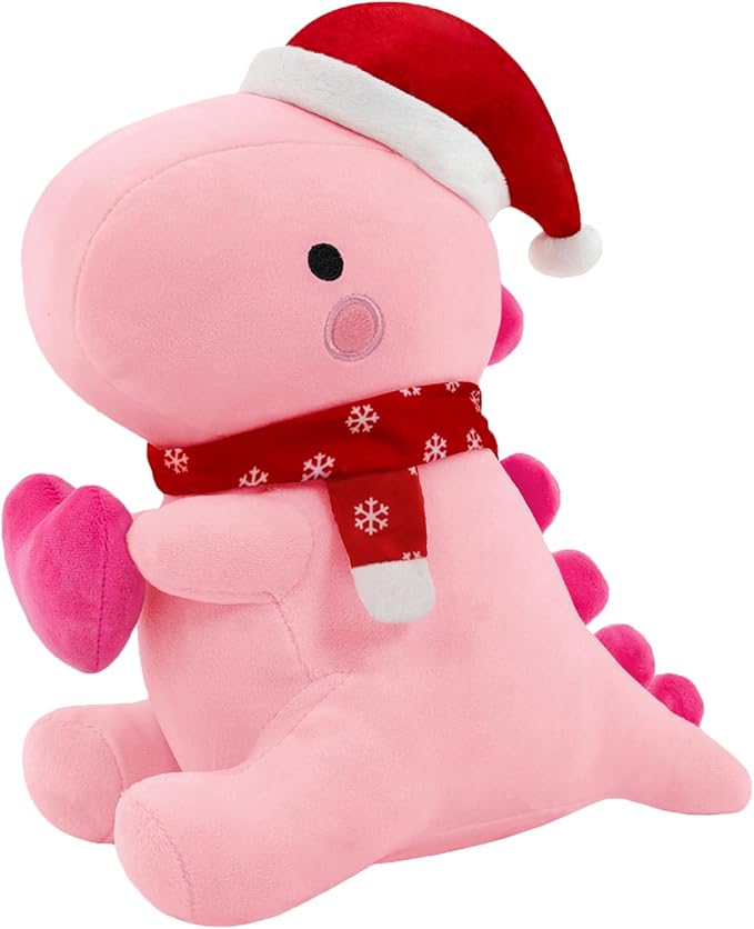SQEQE Dinosaur Plush Pillow, Cute Loving Stuffed Dinosaur with Heart, Christmas Stuffed Animal Plush Toys Gift for Her Girls Kids (Pink, 20 Inch)