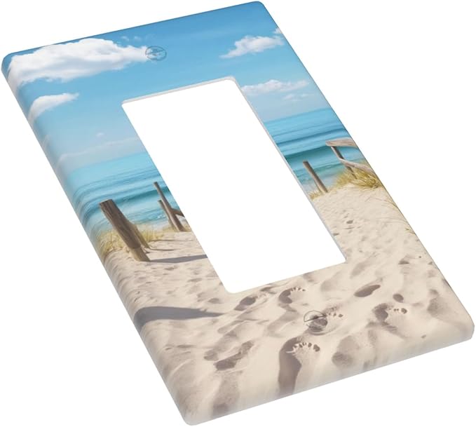 Summer Ocean Beach 1-Gang Rocker Wall Plate, Coastal Beach Theme Switch Plate for Bathroom, Beach House & Sunroom
