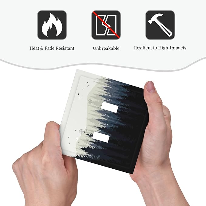 Decorative Switch Plates Forest Pine Tree Mountains Black Bird 2 Gang Double Toggle Outlet Light Switch Cover Wall Plate Electrical Faceplate For Bed Room Farmhouse Decor