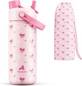 18 oz Insulated Water Bottle for Girls: 2-in-1 Straw Spout Lid, Leakproof, BPA-Free, Easy Carry, Keep Cold 24H, Cute Patterns, Kids Stainless Steel Cup for School, Travel, Holiday Gift (Bow Crush)