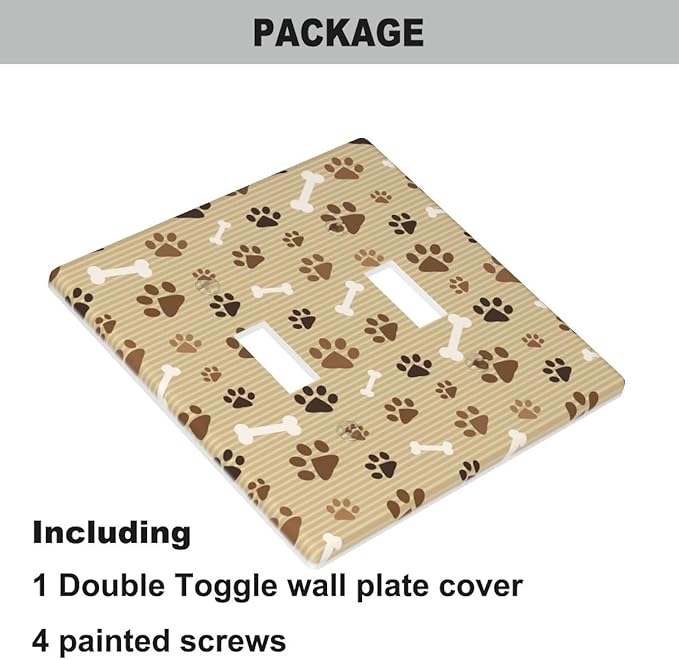 Paw Print Brown Double Toggle Light Switch Cover Dog Bone and Paw Wall Plate Covers 2-Gang Toggle Switch Plates Home Decorative Office